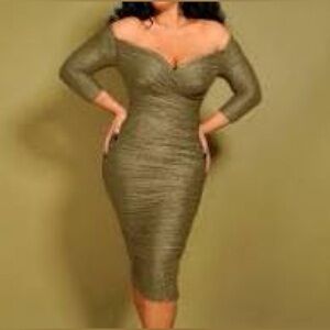 Laura Byrnes/Pinup Girl Clothing Monica Wiggle Dress  Olive Gold  2X